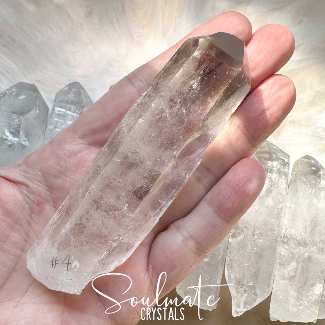 Soulmate Crystals Clear Quartz Raw Crystal Wand, Natural Point Clear Crystal for Manifestation, Amplification and Universal Healing