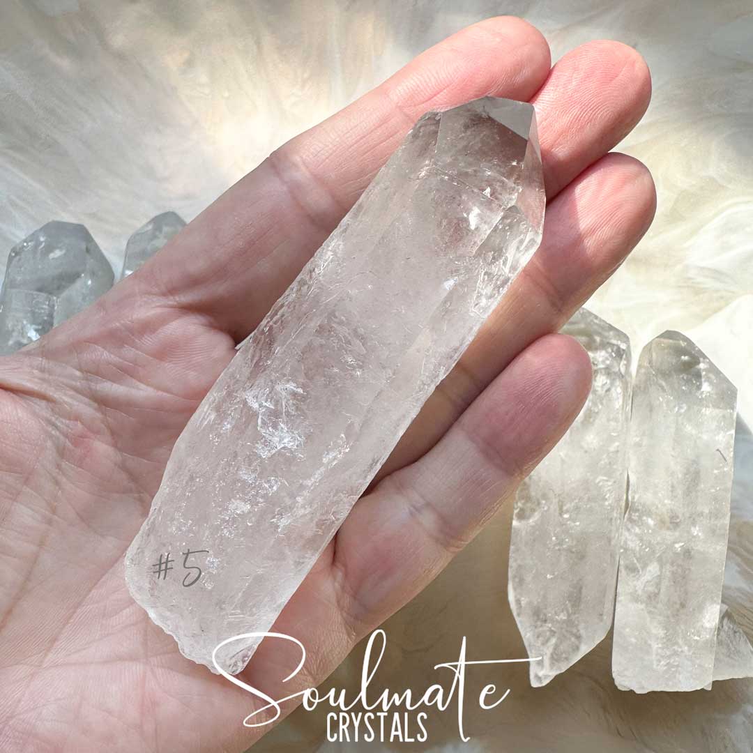 Soulmate Crystals Clear Quartz Raw Crystal Wand, Natural Point Clear Crystal for Manifestation, Amplification and Universal Healing