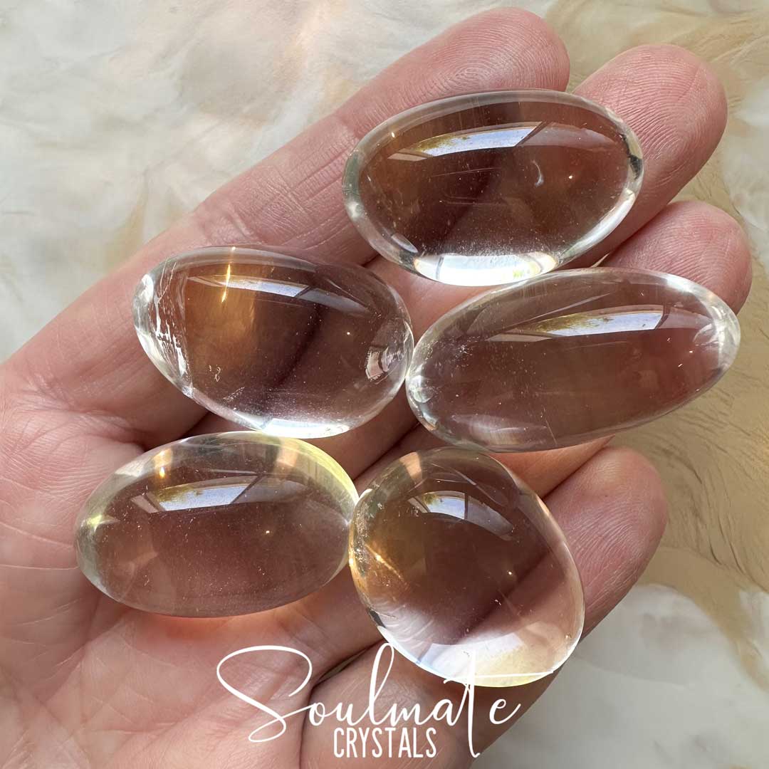 Soulmate Crystals Clear Quartz Tumbled Stone, Clear Crystal for Manifestation, Amplification and Universal Healing, Size Large, Grade AAA