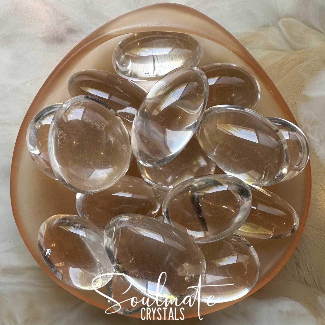 Soulmate Crystals Clear Quartz Tumbled Stone, Clear Crystal for Manifestation, Amplification and Universal Healing, Size Large, Grade AAA