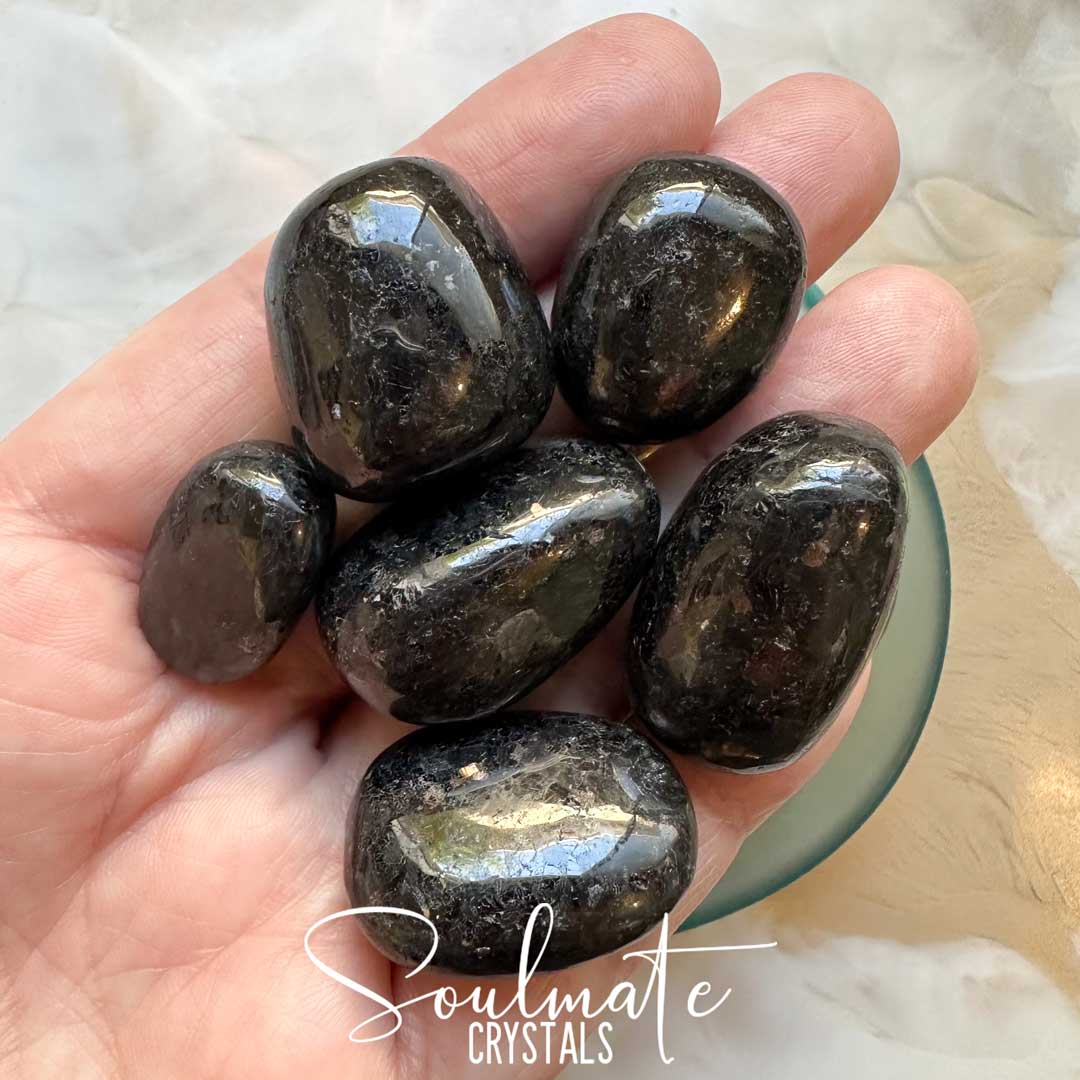 Soulmate Crystals Coppernite Tumbled Stone, Copper Flecked Black Granite Crystal for Circulating Energy, Balance, Grounding, Spiritual Wisdom.
