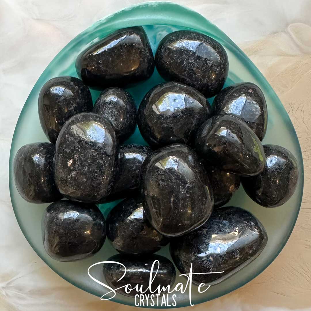 Soulmate Crystals Coppernite Tumbled Stone, Copper Flecked Black Granite Crystal for Circulating Energy, Balance, Grounding, Spiritual Wisdom.