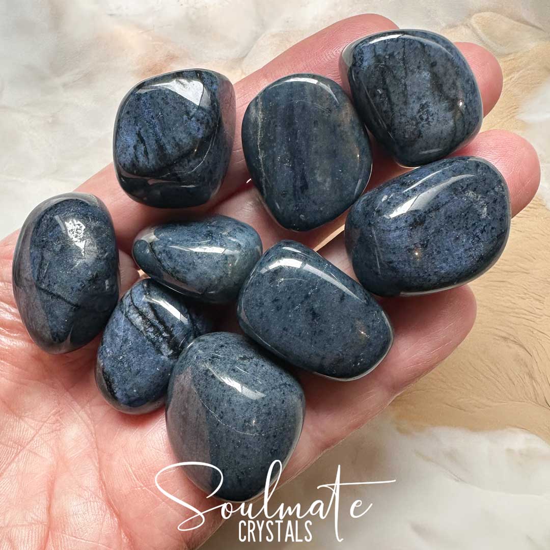 Soulmate Crystals Dumortierite Dark Tumbled Stone, Dark Indigo Blue Crystal for Visioning, Calm, Focus, Tolerance, Confidence and Self-Expression