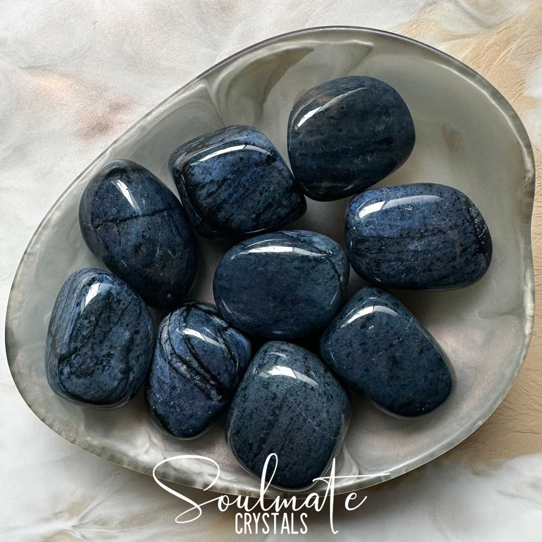 Soulmate Crystals Dumortierite Dark Tumbled Stone, Dark Indigo Blue Crystal for Visioning, Calm, Focus, Tolerance, Confidence and Self-Expression