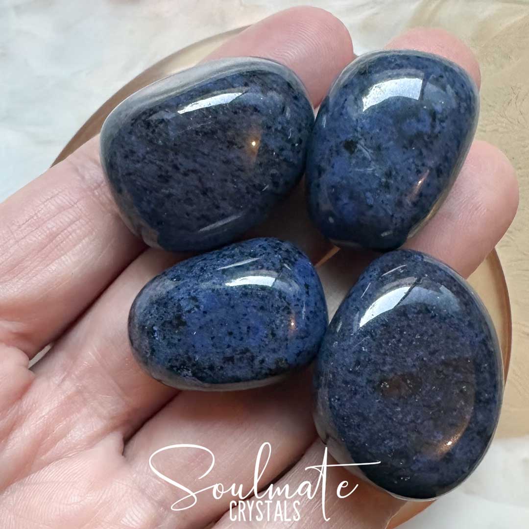Soulmate Crystals Dumortierite Indigo Tumbled Stone, Dark Indigo Blue Crystal for Calm, Focus, Tolerance, Confidence, Self-Expression, Black Speckled Mineral Inclusions.