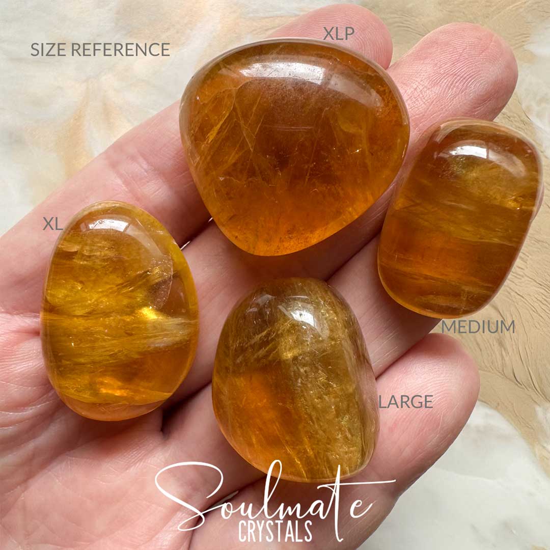 Soulmate Crystals Golden Yellow Fluorite Tumbled Stone, Polished Translucent Yellow Crystal for Optimism and Creativity