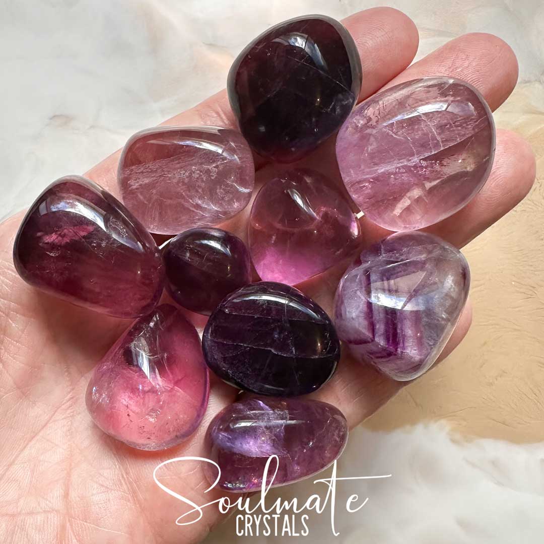 Soulmate Crystals Fluorite Purple Tumbled Stone, Light Lilac Deep Purple Crystal for Spiritual Development, Soul Journey, Crown Chakra, Divine Wisdom, Higher Self, Self-Development, Clarifying Thoughts, Decision Making, Mental Agility, Lightworker.