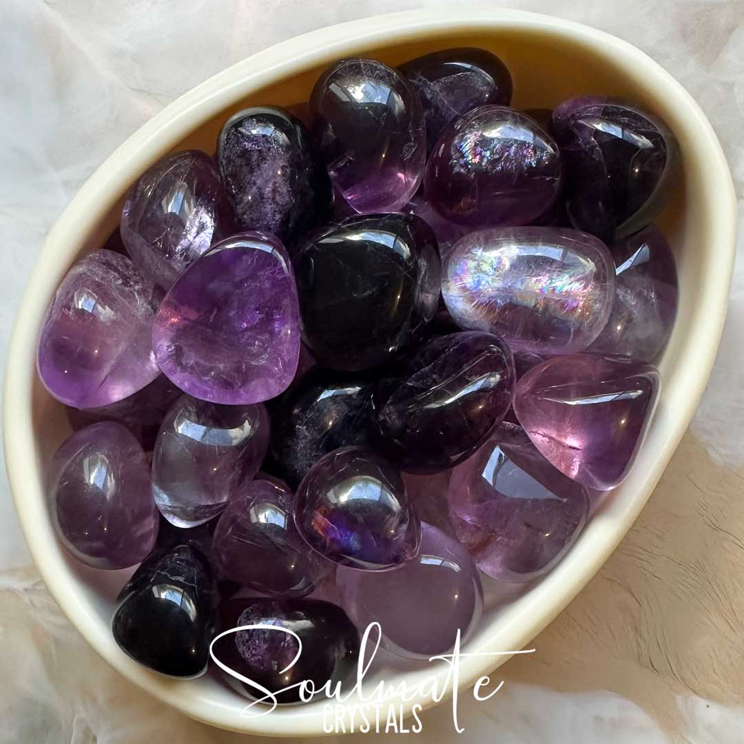 Soulmate Crystals Fluorite Purple Tumbled Stone, Light Lilac Deep Purple Crystal for Spiritual Development, Soul Journey, Crown Chakra, Divine Wisdom, Higher Self, Self-Development, Clarifying Thoughts, Decision Making, Mental Agility, Lightworker.