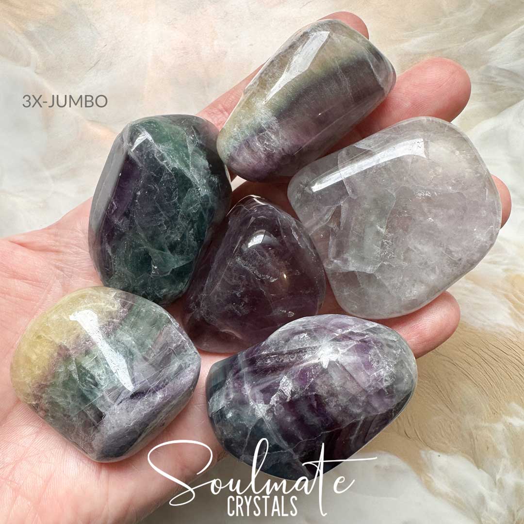 Soulmate Crystals Fluorite Rainbow Polished Crystal Pebble, Purple, Green, Yellow, Lilac Crystal for Emotional Wellbeing, Balance, Chakra Alignment, Clarity, Concentration, Decisiveness, Study, Focused Thinking, Mental Agility,  Energy Stone.