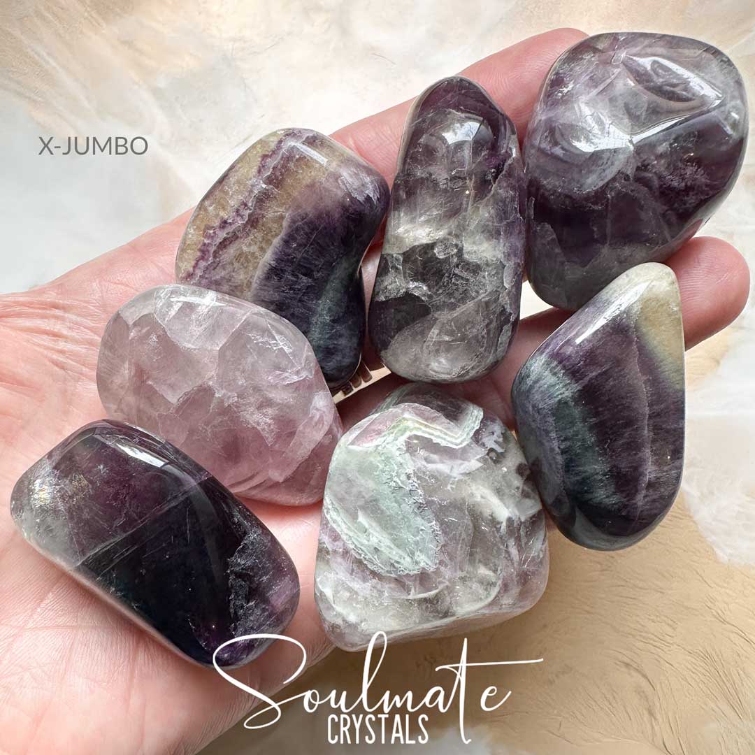 Soulmate Crystals Fluorite Rainbow Polished Crystal Pebble, Purple, Green, Yellow, Lilac Crystal for Emotional Wellbeing, Balance, Chakra Alignment, Clarity, Concentration, Decisiveness, Study, Focused Thinking, Mental Agility,  Energy Stone.