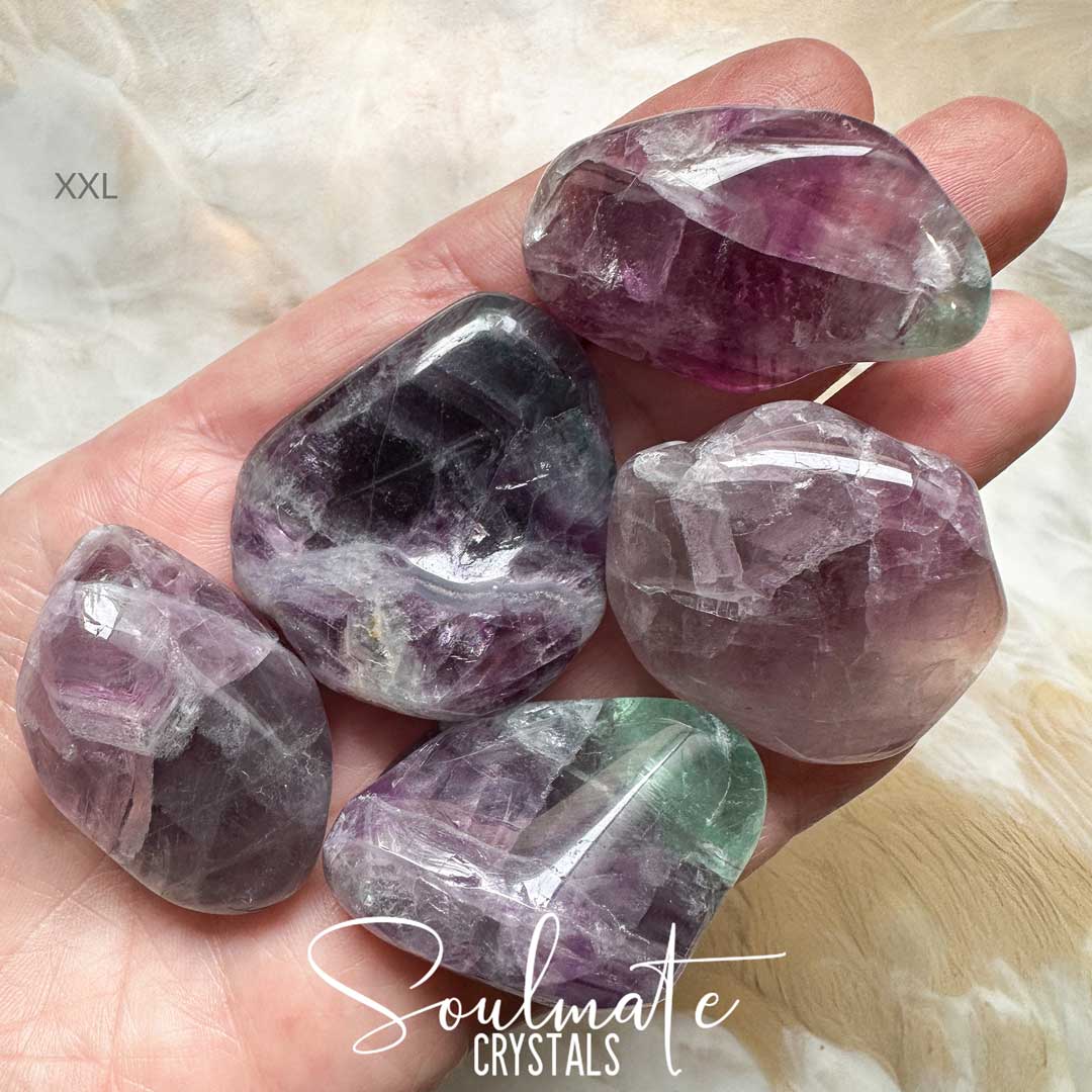 Soulmate Crystals Fluorite Rainbow Polished Crystal Pebble, Purple, Green, Yellow, Lilac Crystal for Emotional Wellbeing, Balance, Chakra Alignment, Clarity, Concentration, Decisiveness, Study, Focused Thinking, Mental Agility,  Energy Stone.