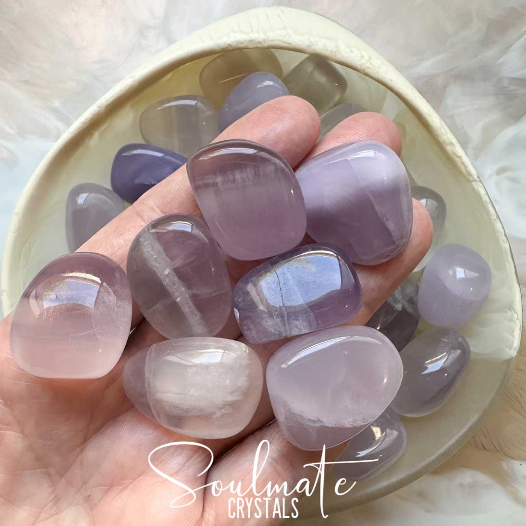 Soulmate Crystals Fluorite Yttrium Lavender Tumbled Stone, Semi-Translucent Lavender Crystal for Spritual Growth and Intuition