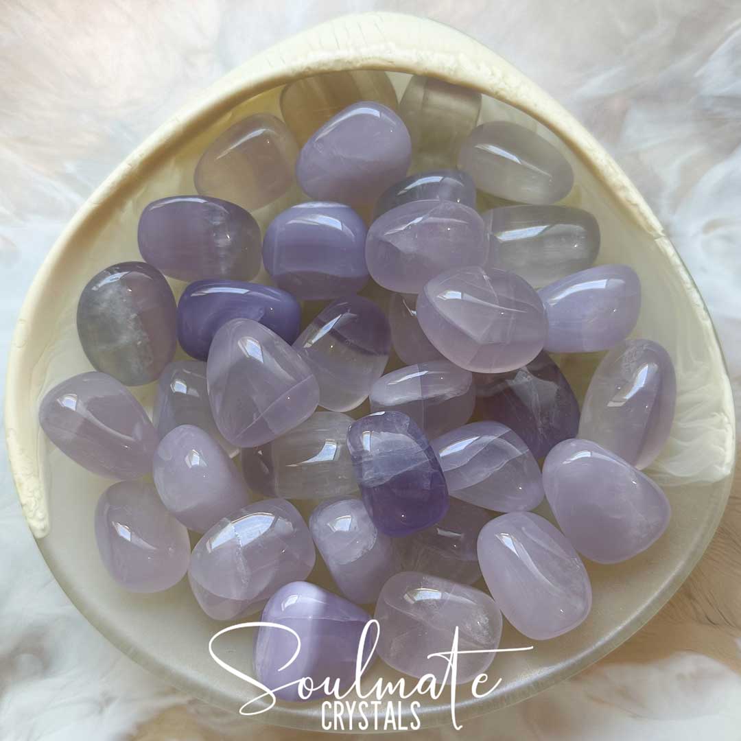 Soulmate Crystals Fluorite Yttrium Lavender Tumbled Stone, Semi-Translucent Lavender Crystal for Spritual Growth and Intuition