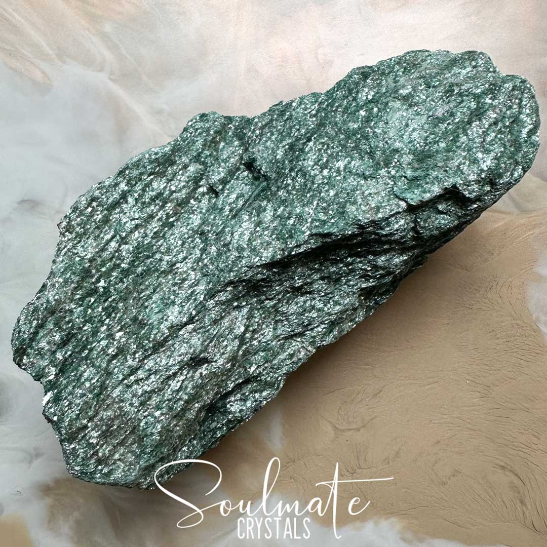 Soulmate Crystals Fuchsite Raw Natural Stone Mineral Specimen, Green Crystal for Calming, Earthy, Rejuvenating, Heart, New Love, Intuition, Nature Connection, Emotional Wellbeing.