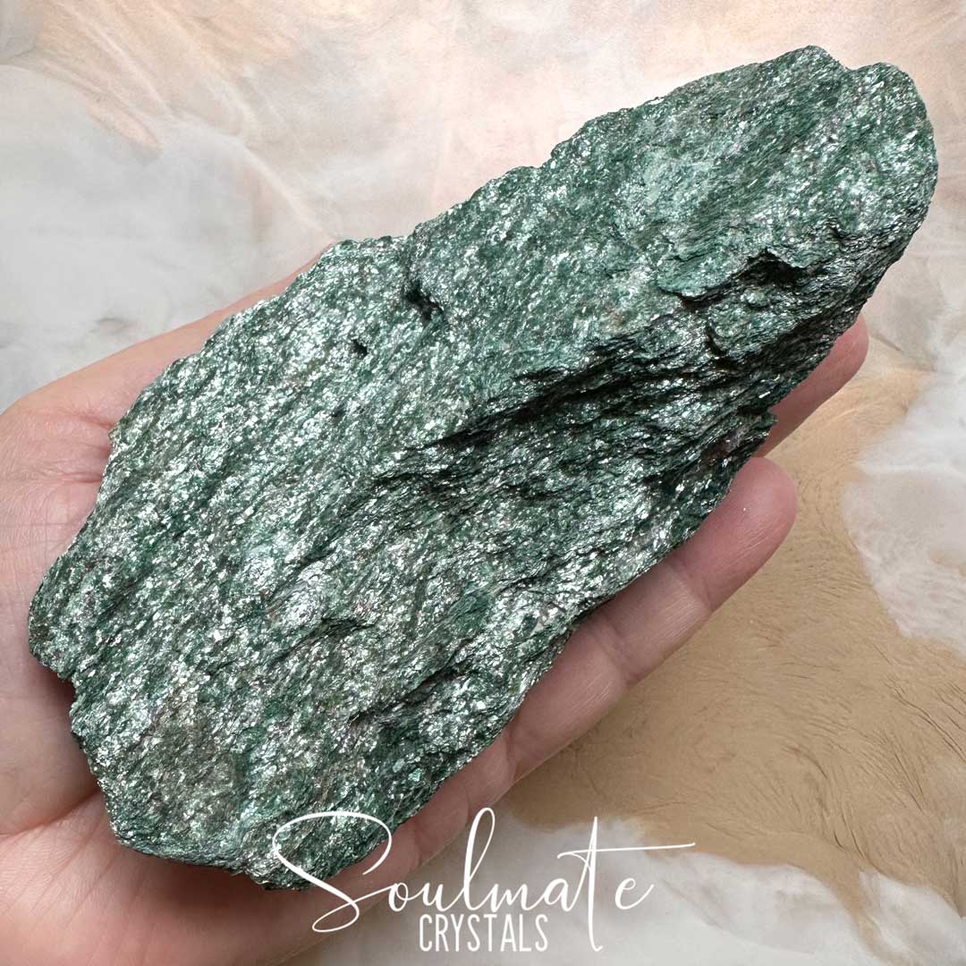 Soulmate Crystals Fuchsite Raw Natural Stone Mineral Specimen, Green Crystal for Calming, Earthy, Rejuvenating, Heart, New Love, Intuition, Nature Connection, Emotional Wellbeing.