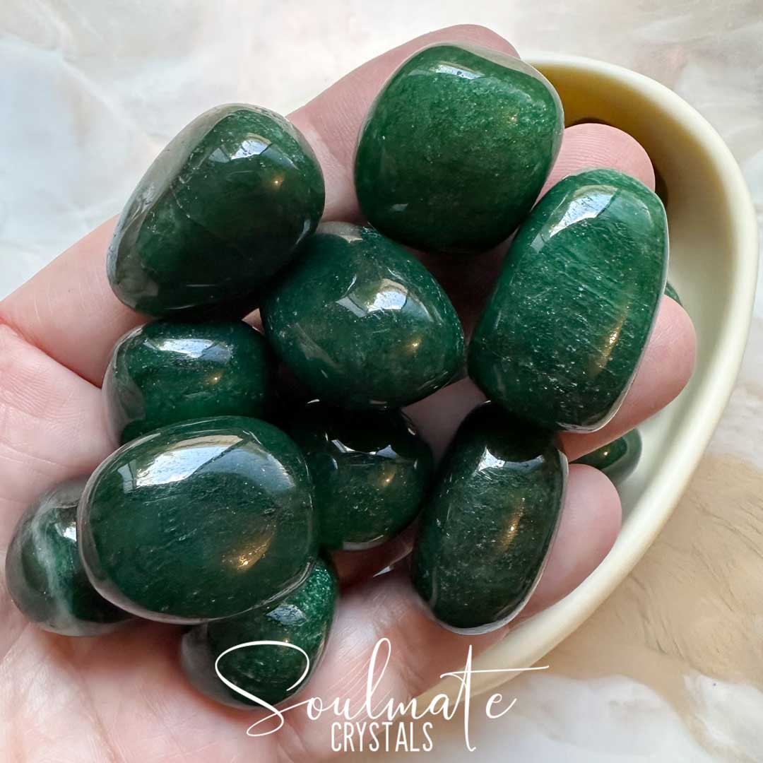 Soulmate Crystals Fuchsite Tumbled Stone, Green Crystal for Calming, Earthy, Rejuvenating, Heart, New Love, Intuition, Nature Connection, Emotional Wellbeing.