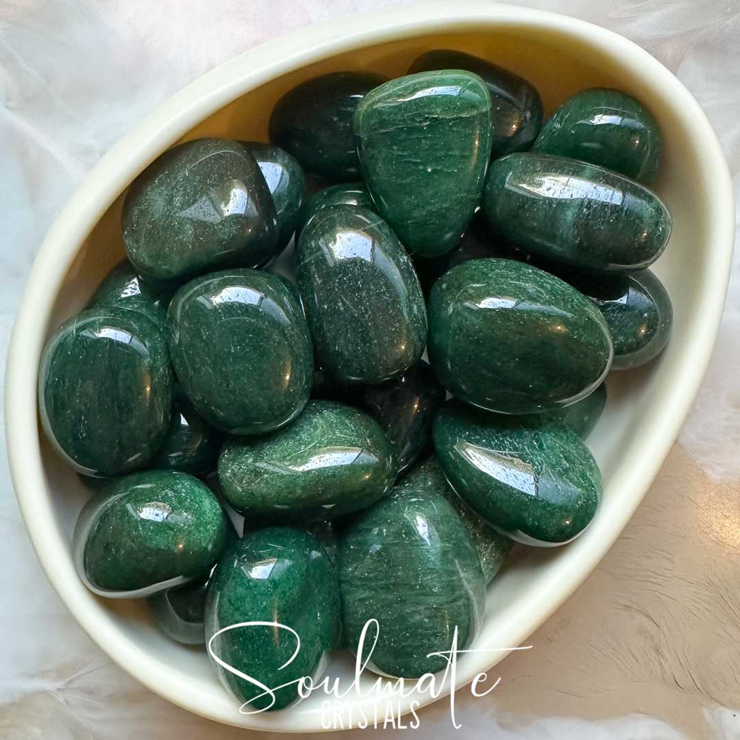 Soulmate Crystals Fuchsite Tumbled Stone, Green Crystal for Calming, Earthy, Rejuvenating, Heart, New Love, Intuition, Nature Connection, Emotional Wellbeing.