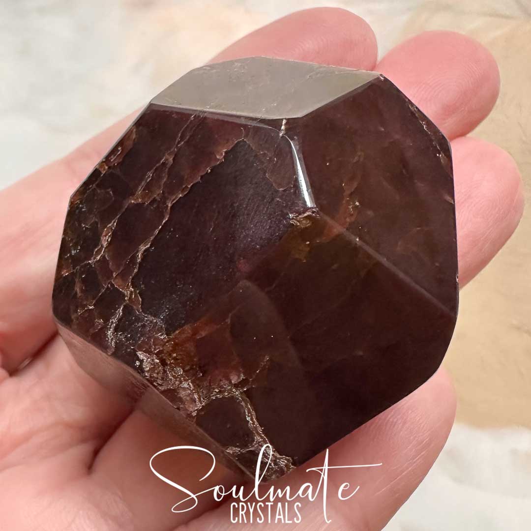 Soulmate Crystals Garnet Almandine Polished Crystal Faceted Freeform, Dark Red Crystal for Protection, Stability, Vitality, Emotional Wellbeing, Passion, Root Chakra, Strength, Abundance, Self-Worth.