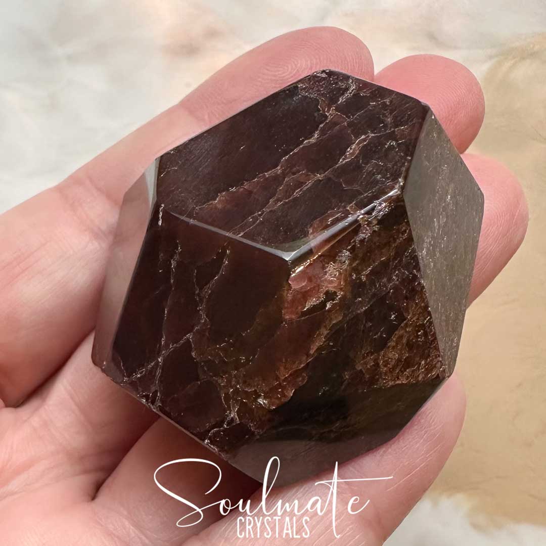 Soulmate Crystals Garnet Almandine Polished Crystal Faceted Freeform, Dark Red Crystal for Protection, Stability, Vitality, Emotional Wellbeing, Passion, Root Chakra, Strength, Abundance, Self-Worth.