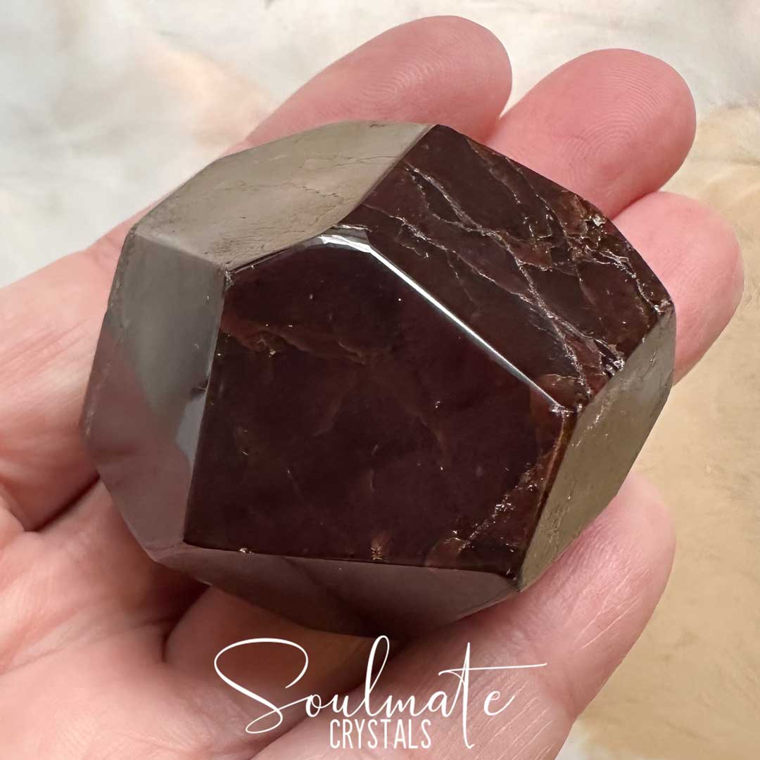 Soulmate Crystals Garnet Almandine Polished Crystal Faceted Freeform, Dark Red Crystal for Protection, Stability, Vitality, Emotional Wellbeing, Passion, Root Chakra, Strength, Abundance, Self-Worth.