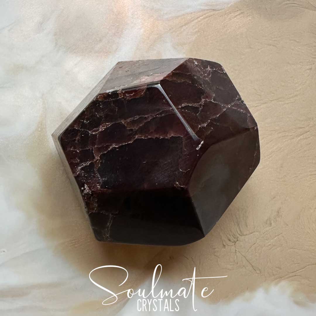 Soulmate Crystals Garnet Almandine Polished Crystal Faceted Freeform, Dark Red Crystal for Protection, Stability, Vitality, Emotional Wellbeing, Passion, Root Chakra, Strength, Abundance, Self-Worth.
