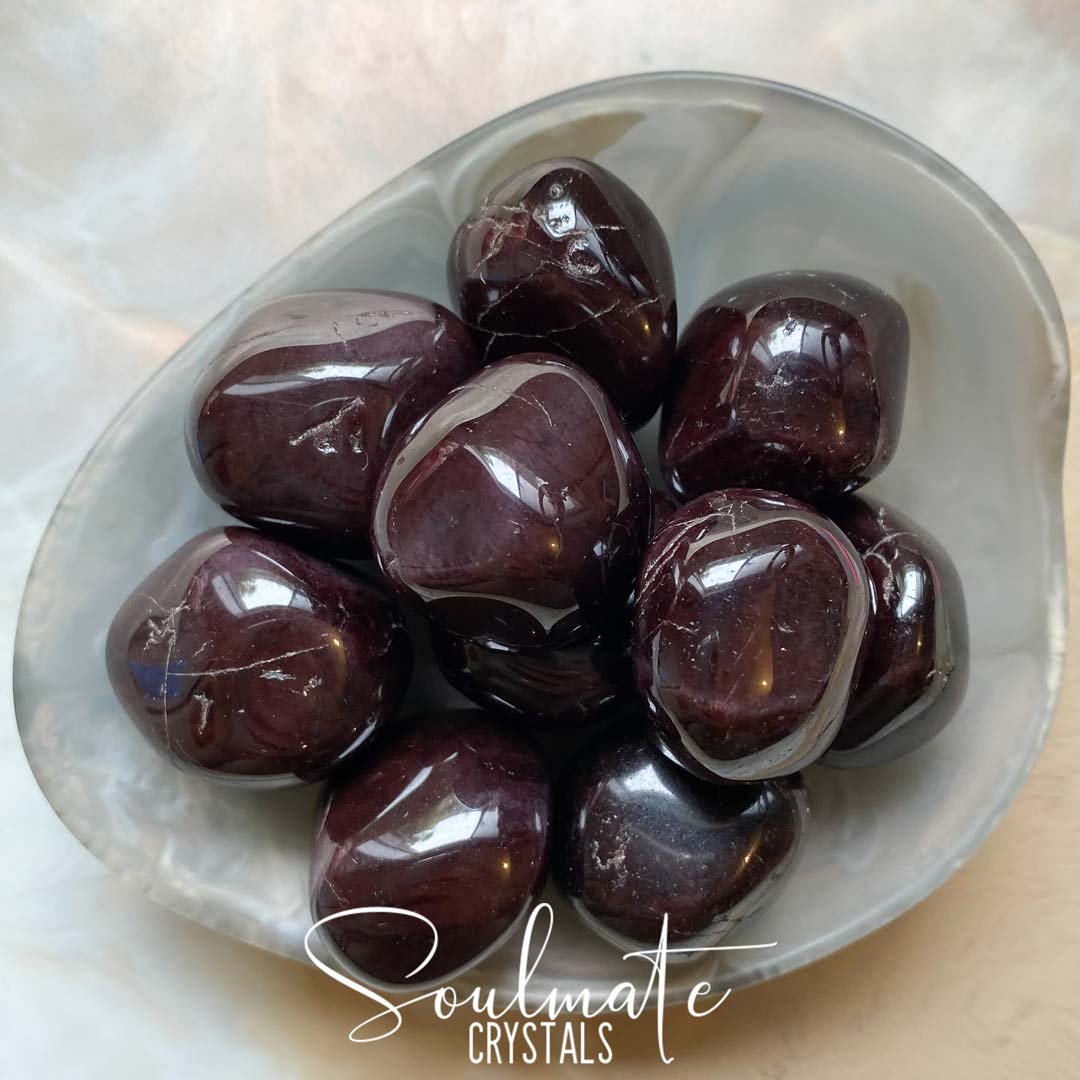 Soulmate Crystals Almandine Garnet Star Tumbled Stone, Polished Dark Red Crystal with Natural Star Asterism for Protection, Stability and Vitality