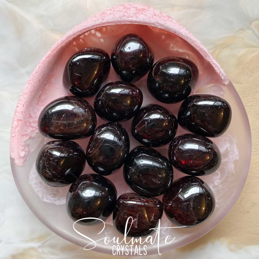 Soulmate Crystals Almandine Garnet Tumbled Stone, Polished Dark Red Crystal for Protection, Stability and Vitality