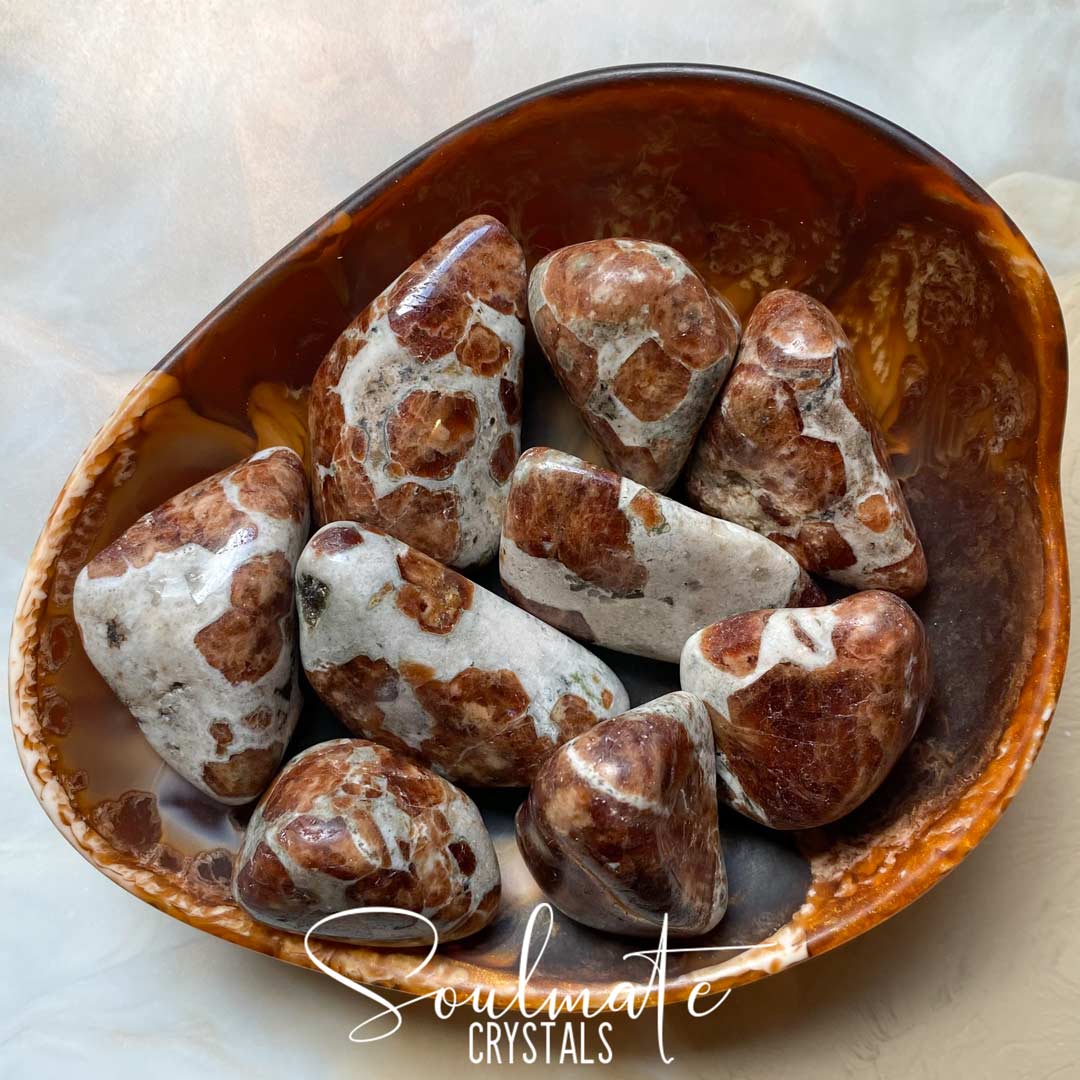 Soulmate Crystals Garnet Spessartine Limestone Rare Tumbled Stone, Earthy Limestone Studded Orange Garnet Spessartine Stone for enhancing Spiritual Growth, Calm, Release.