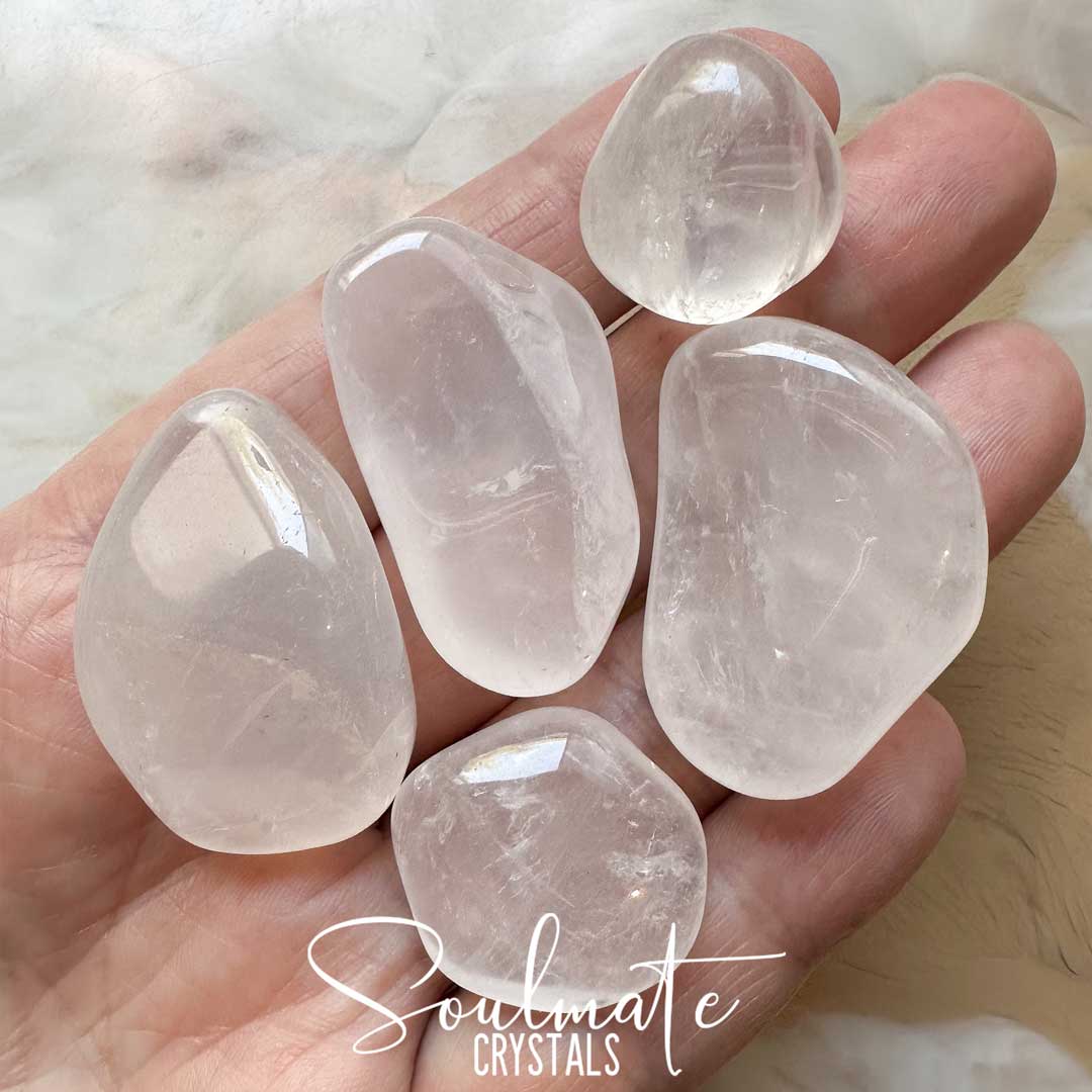 Soulmate Crystals Girasol Quartz Tumbled Stone, Milky Semi-Translucent Clear White Glowing Crystal Polished Quartz Stone for Intuition, Spiritual Development, Creativity, Imagination.