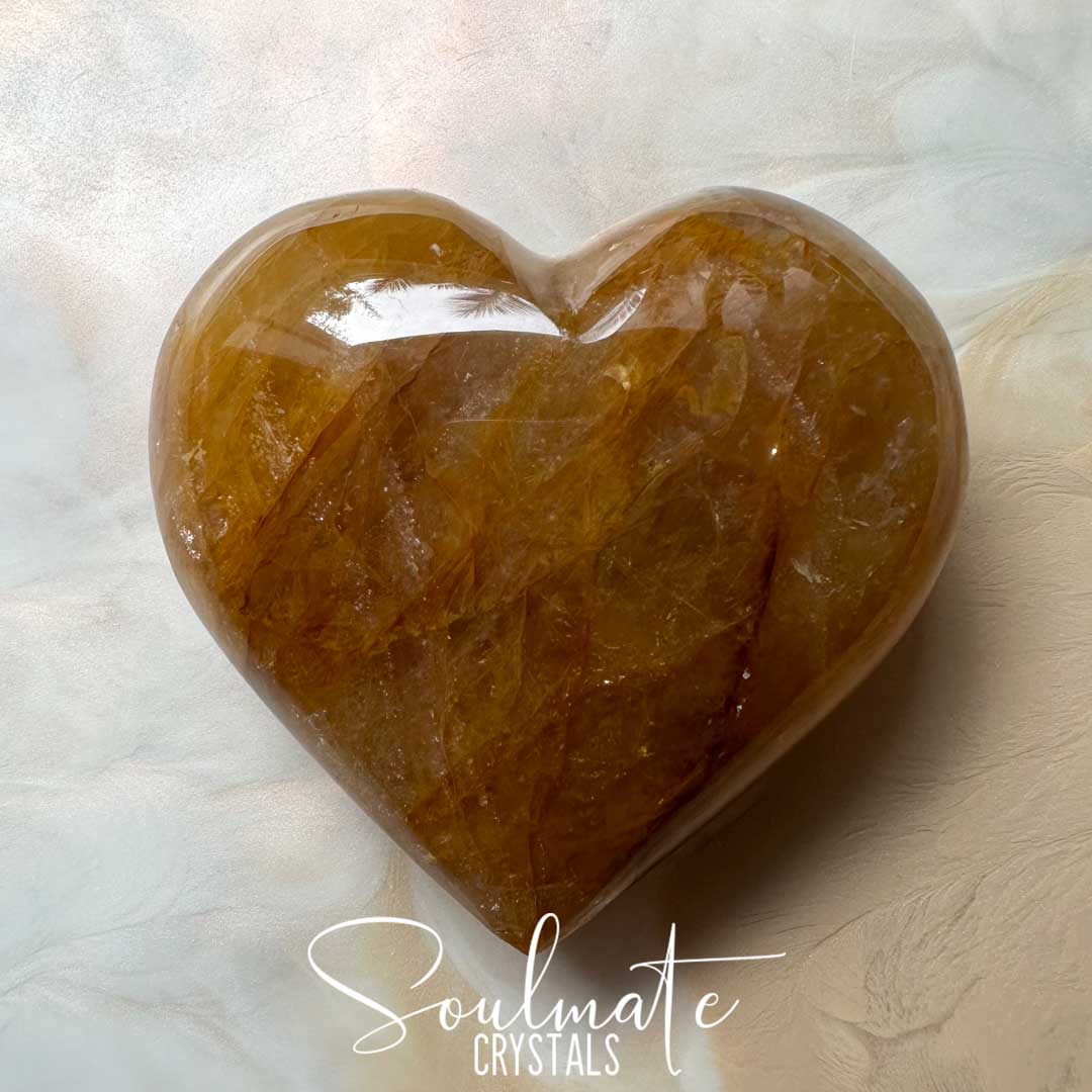 Soulmate Crystals Golden Healer Quartz Polished Crystal Heart, Golden Yellow Crystal for Self-Expansion, Harmony