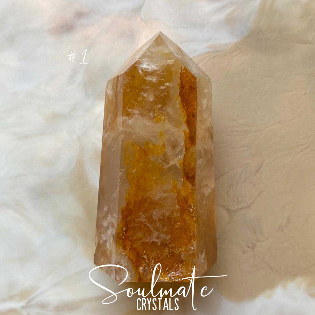 Soulmate Crystals Golden Healer Quartz Polished Point, Golden Yellow Crystal for Self-Expansion, Harmony