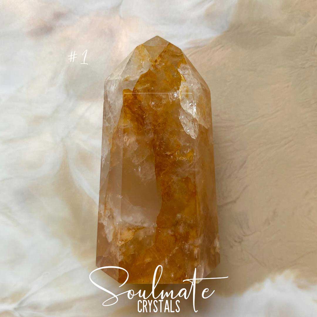 Soulmate Crystals Golden Healer Quartz Polished Point, Golden Yellow Crystal for Self-Expansion, Harmony