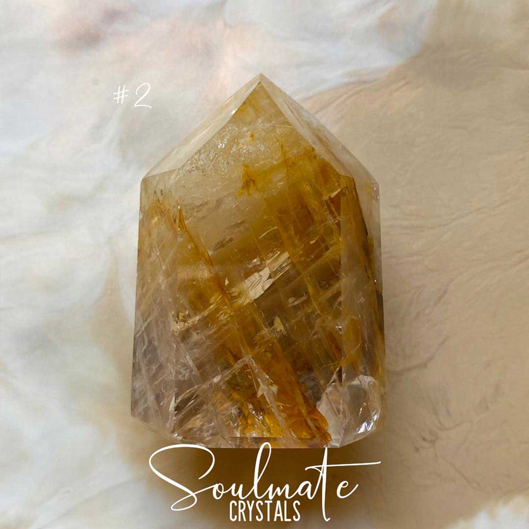 Soulmate Crystals Golden Healer Quartz Polished Point, Golden Yellow Crystal for Self-Expansion, Harmony