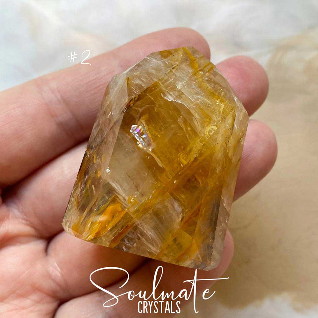 Soulmate Crystals Golden Healer Quartz Polished Point, Golden Yellow Crystal for Self-Expansion, Harmony