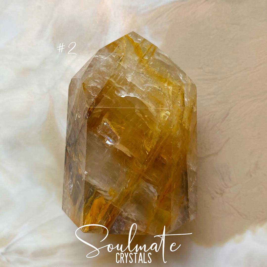 Soulmate Crystals Golden Healer Quartz Polished Point, Golden Yellow Crystal for Self-Expansion, Harmony