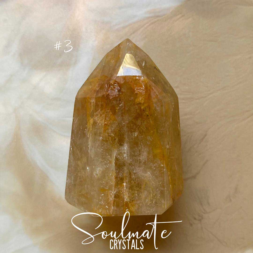 Soulmate Crystals Golden Healer Quartz Polished Point, Golden Yellow Crystal for Self-Expansion, Harmony