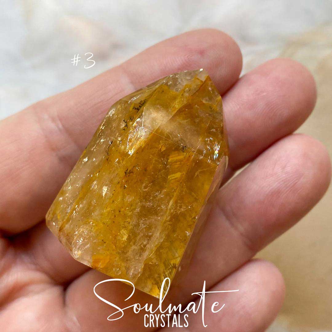 Soulmate Crystals Golden Healer Quartz Polished Point, Golden Yellow Crystal for Self-Expansion, Harmony