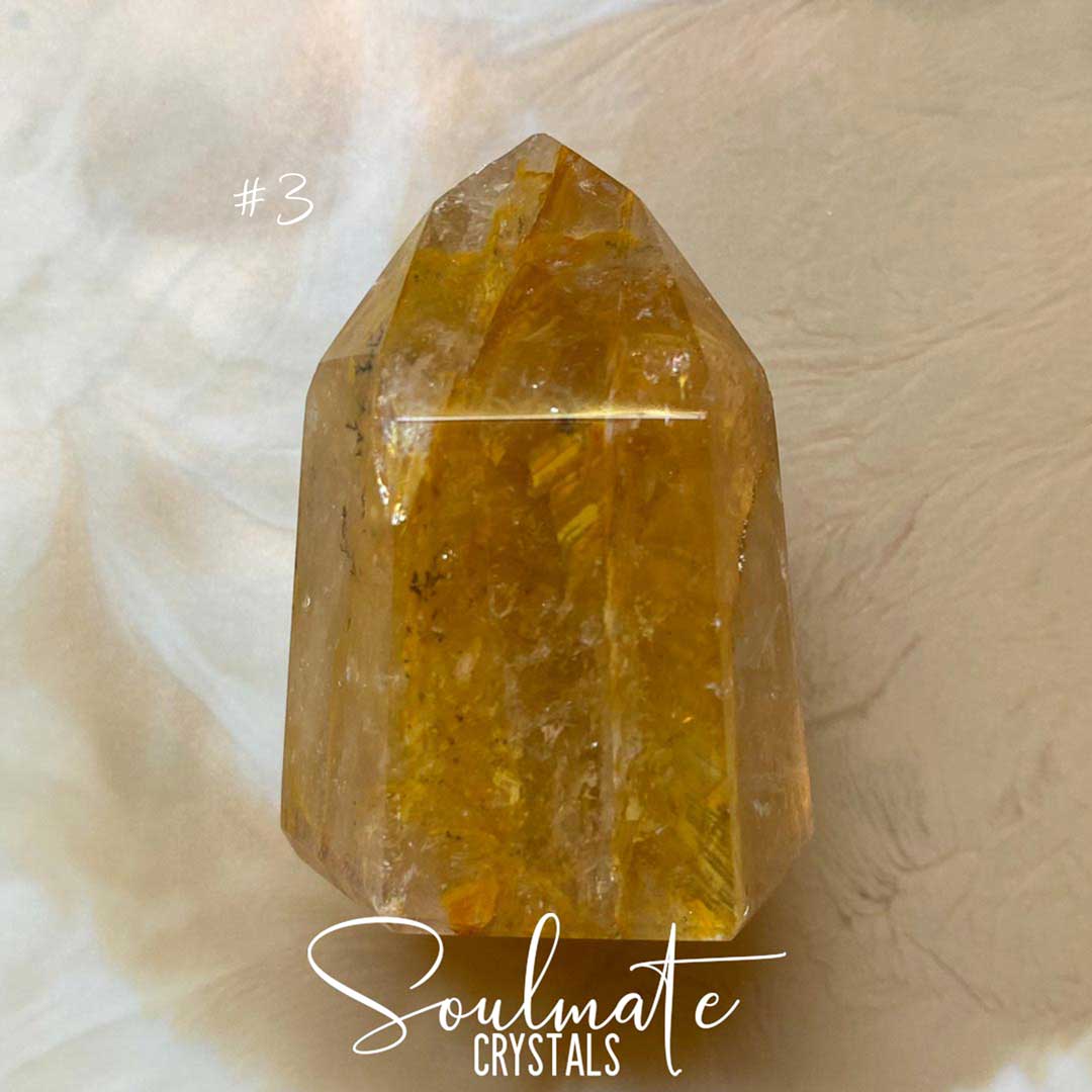 Soulmate Crystals Golden Healer Quartz Polished Point, Golden Yellow Crystal for Self-Expansion, Harmony