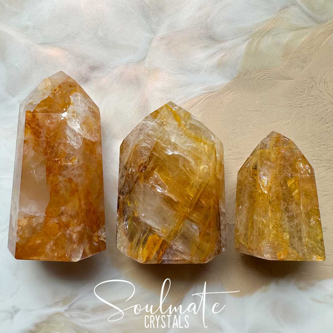 Soulmate Crystals Golden Healer Quartz Polished Point, Golden Yellow Crystal for Self-Expansion, Harmony