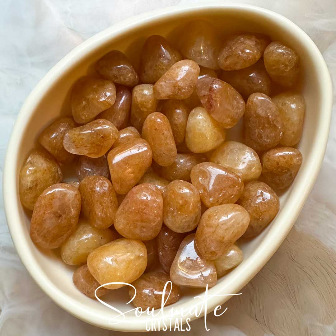 Soulmate Crystals Golden Healer Quartz Tumbled Stone, Golden Yellow Crystal for Self-Expansion, Harmony.