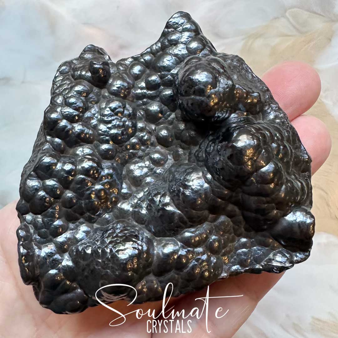 Soulmate Crystals Hematite Botryoidal Raw Natural Stone Mineral Specimen, Metallic Dark Grey Silver Stone, Bubbled Surface for Grounding.