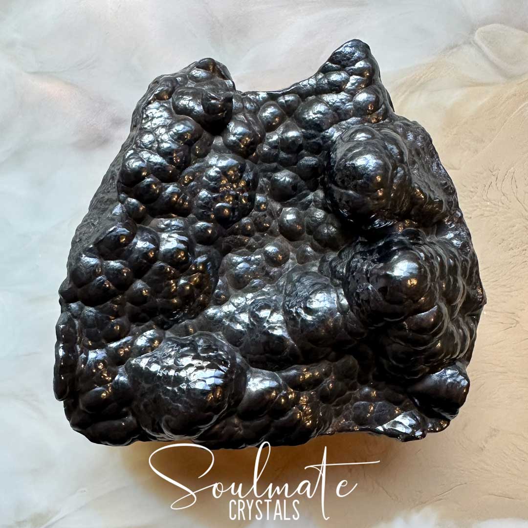 Soulmate Crystals Hematite Botryoidal Raw Natural Stone Mineral Specimen, Metallic Dark Grey Silver Stone, Bubbled Surface for Grounding.