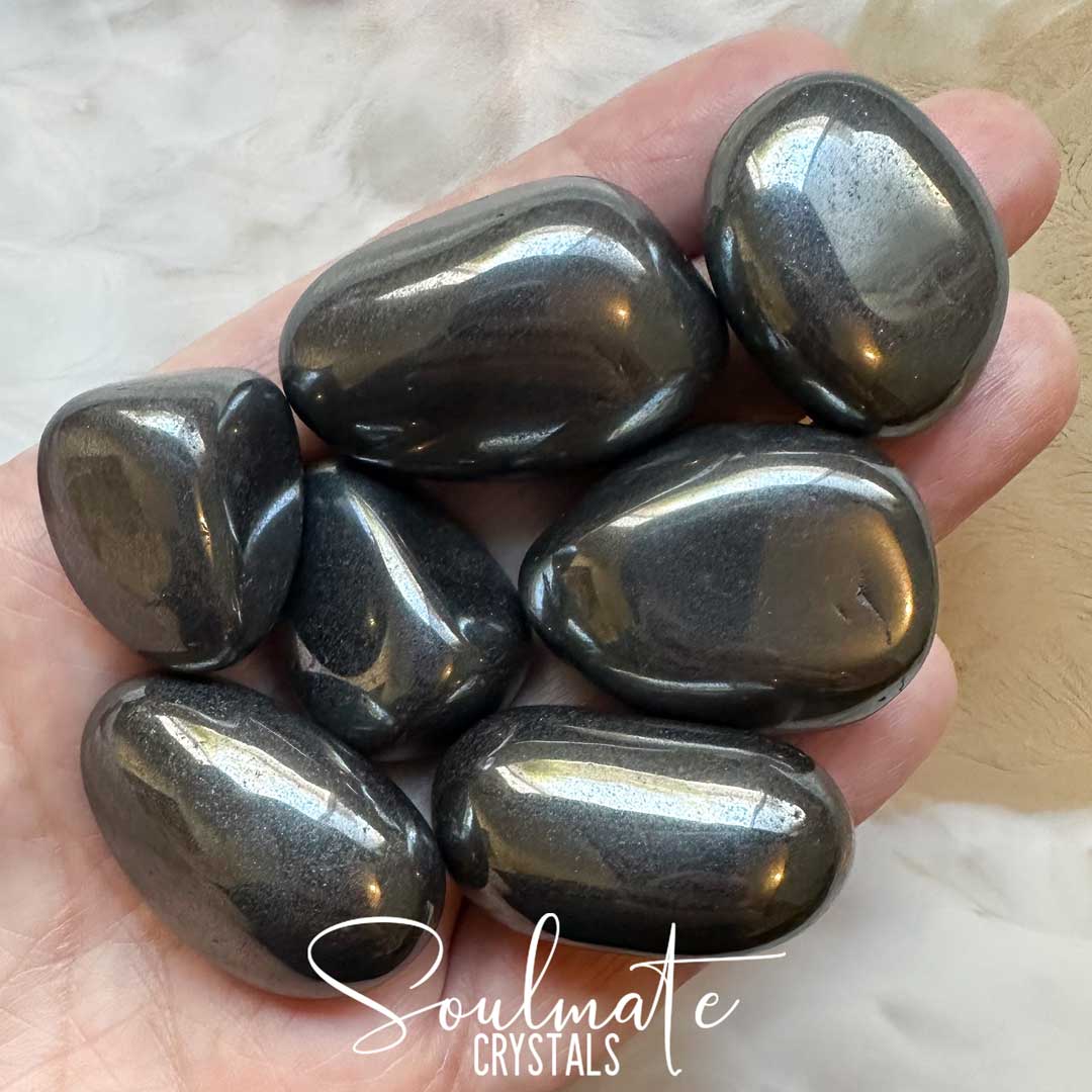 Soulmate Crystals Hematite Tumbled Stone, Metallic Silver Crystal for Grounding, Protection, Anchoring Energy.