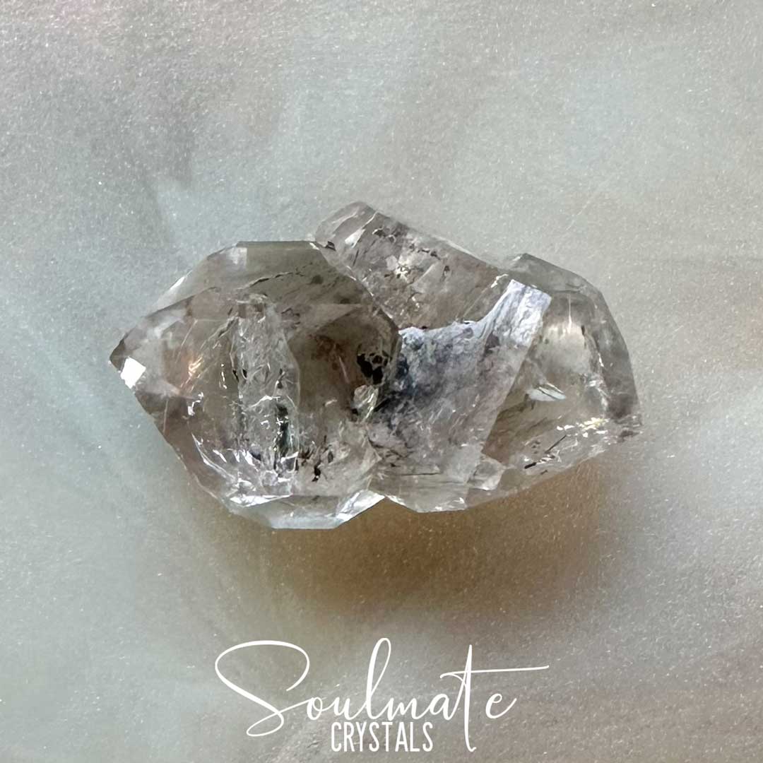 Soulmate Crystals Herkimer Diamond Quartz Raw Natural Intertwined Soulmate Twin Crystal Unpolished Clear Double Crystal Point for Energy Transmission, Meditation, Breathwork, Visioning, Dreamwork, Harmony, Relationships, Spiritual Connection, Higher Self, Universal Wisdom, Cosmic Understanding.