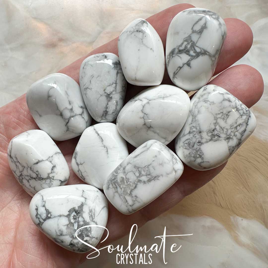 Soulmate Crystals Howlite White Tumbled Stone, White Opaque Grey Marbled Crystal for Peace, Harmony, Spiritual Development, Spiritual Growth, Meditation, Emotional Wellbeing.