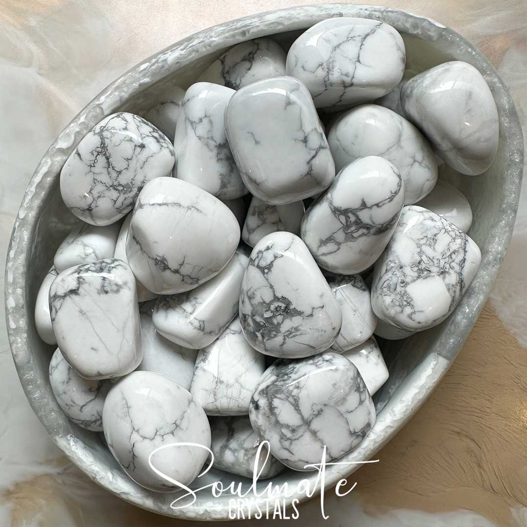 Soulmate Crystals Howlite White Tumbled Stone, White Opaque Grey Marbled Crystal for Peace, Harmony, Spiritual Development, Spiritual Growth, Meditation, Emotional Wellbeing.