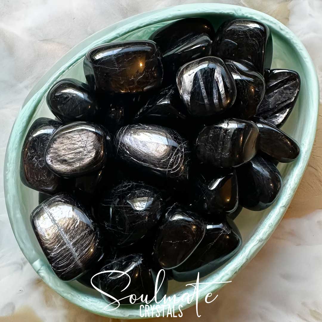 Soulmate Crystals Hypersthene Black Tumbled Stone, Chatoyant Black Crystal for Creative Visualisation, Manifestation, Shadow Work, Visioning.