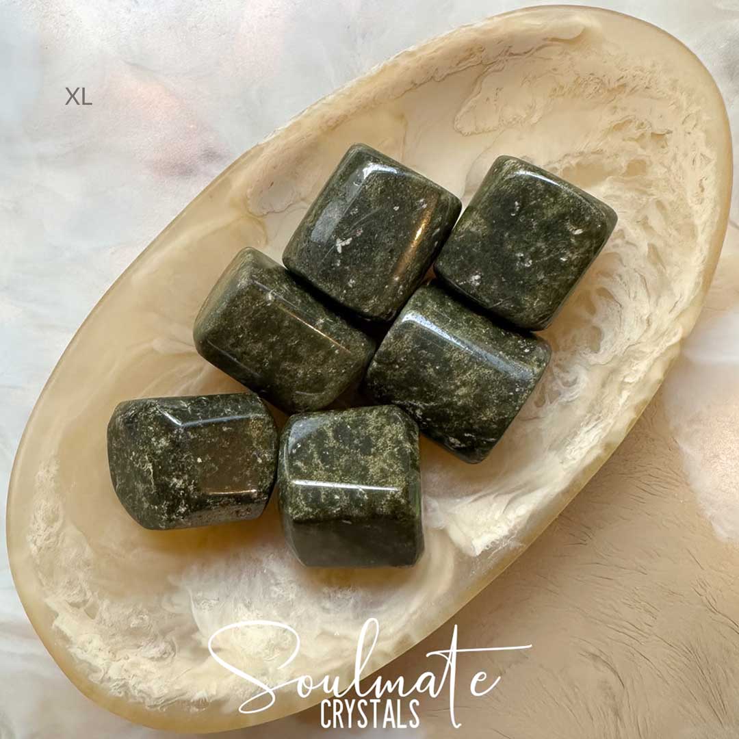 Soulmate Crystals Idocrase Vasonite Tumbled Stone, Olive Green crystal for Emotional Wellbeing, Fulfillment, Spiritual Heart Support, Vesuvianite, Vessonite.