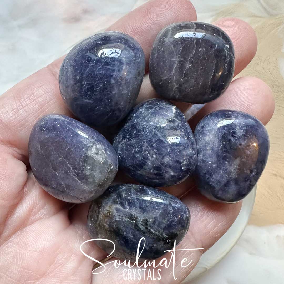 Soulmate Crystals Iolite Cordierite Tumbled Stone, Indigo Blue Crystal for Foresight, Intuition, Clarity, Alignment, Water Sapphire.