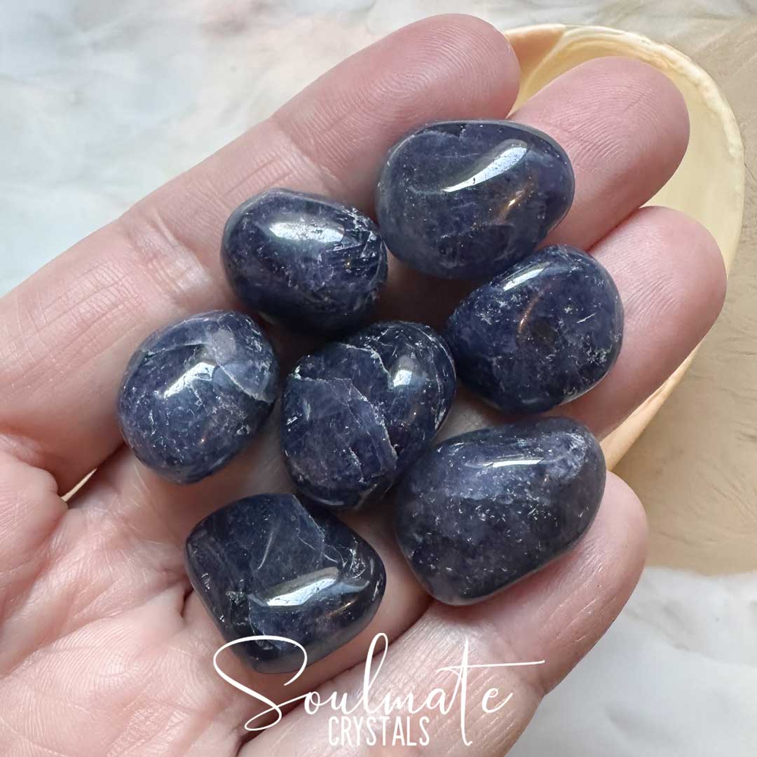 Soulmate Crystals Iolite Cordierite Tumbled Stone, Indigo Blue Crystal for Foresight, Intuition, Clarity, Alignment, Water Sapphire.